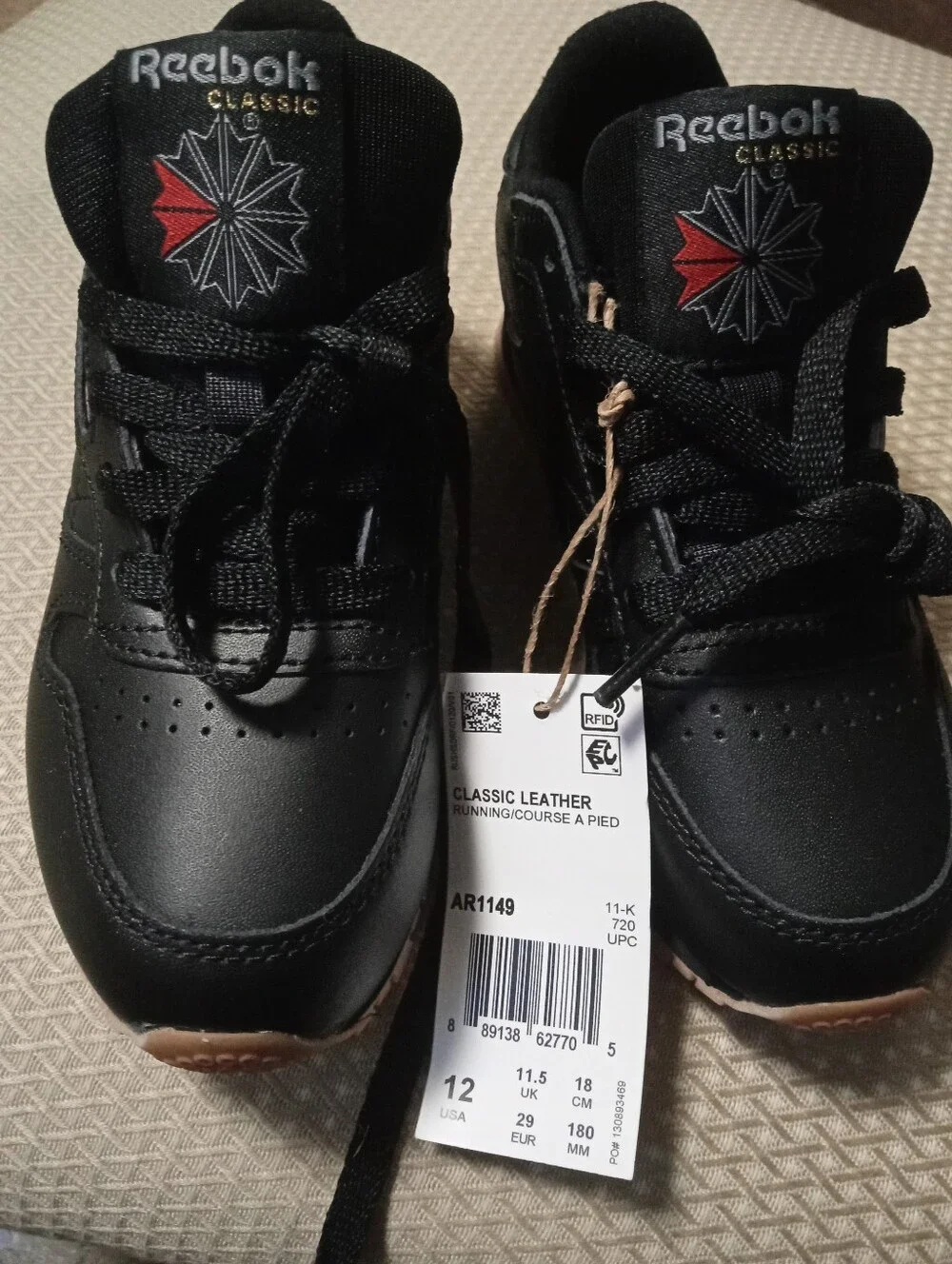 Reebok Kids Classic Leather Sneakers - Black with Red Accent